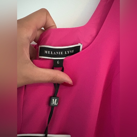 Melanie Lyne Pink Flared Tulip Hem Belted Dress - Size 6 - Picture 9 of 13